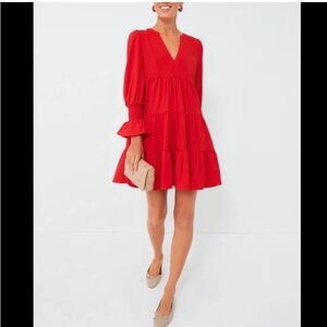 Pomander Place Kenzo Tiered Red Ling Sleeve Dress